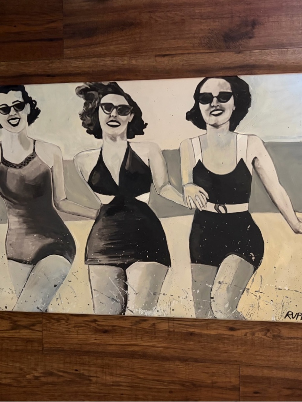 Janet Ruppel autographed “A Day at the Shore” Canvas Art - Black & Cream